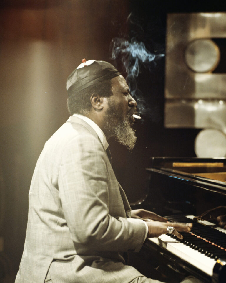 Jazz pianist Thelonious Monk performs, smoking a cigarette while playing the piano, on the Jazz Scene TV show filmed at Ronnie Scott's Club on April 9th 1970 in London.